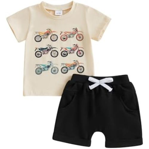 Toddler Baby Boy Summer Clothes Trucks Letters Short Sleeve T-shirt Top Elastic Waist Shorts Set Summer Outfit 2Pcs