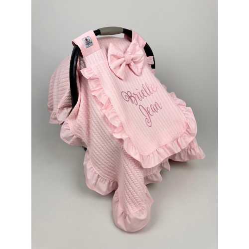 Car Seat Cover Baby Girl - Car Seat Cover with Mesh - Car Seat Canopy Pink Ruffles - Personalized Baby Shower Gift - Newborn Gift