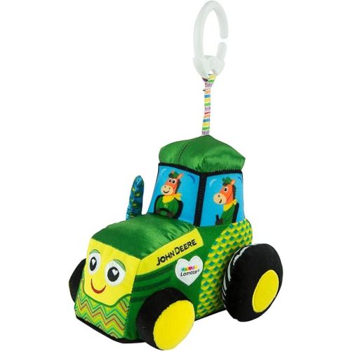 Lamaze John Deere Tractor Car Seat and Stroller Toy - Soft Hanging Toy With High Contrast Colors for Travel - Baby Crinkle Toy Ages 0 Months and Up