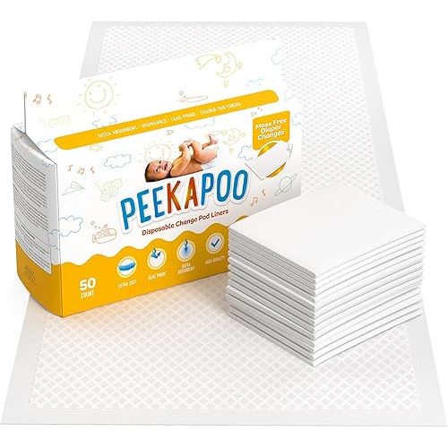 Peekapoo - Disposable Changing Pad Liners (100 Pack) Super Soft, Ultra Absorbent & Waterproof - Covers Any Surface for Mess Free Baby Diaper Changes