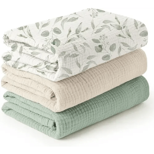 Konssy 3 Pack Muslin Swaddle Blankets for Unisex, Newborn Receiving Blanket, Large 47 x 47 inches, Soft Breathable Muslin Baby Swaddles for Boys & Girls