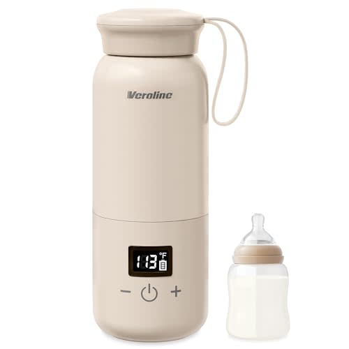 Veroline Portable Bottle Warmer for Travel, 10 Oz Baby Bottle Warmer with Adjustable Temp & Keep Warm for Formula, Breastmilk, Super Fast Charging & Cordless Milk Warmer, Rechargeable Water Warmer