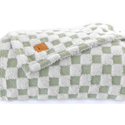 WOLF CREEK BLANKET- Sage Green & White Sherpa Fleece Throw. Checkered Throw Blanket for Women, Girls, & Couch. Beautiful Soft Cozy & Stylish 50 x 65 inches.