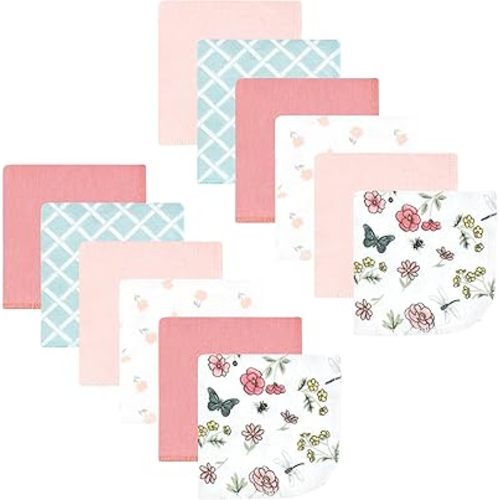 Hudson Baby Unisex Baby Flannel Cotton Washcloths, Hummingbird Garden 12 Pack, One Size