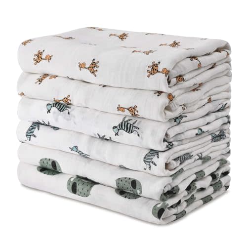GLLQUEN BABY Receiving Blanket Boy Cotton Muslin Swaddle Blankets Girl Newborn Squares Breathable & Soft Thin Baby Blankets Cloths Double Absorbent Infant Swaddling Wrap - 6 Pack (Giraffe)