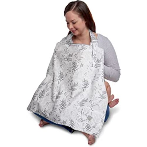 Boppy Nursing Cover for Breastfeeding | Gray Fern | Apron Style with Compact Integrated Storage Pocket | Neckline to See Baby While Feeding for Nursing Mother