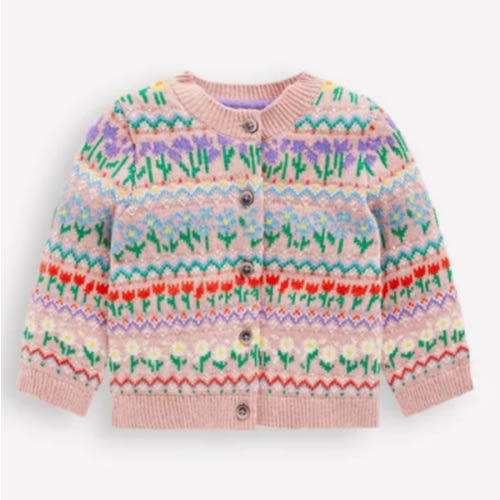 Edie Fair Isle Cardigan - Bubblegum Pink Flowers | Boden US