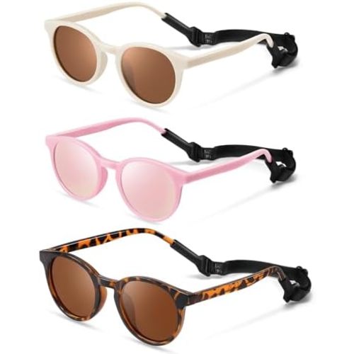 Cute Kids Polarized Sunglasses,Baby Sun Glasses with Strap for Toddler Girls Boys Flexible Round UV400 Protection