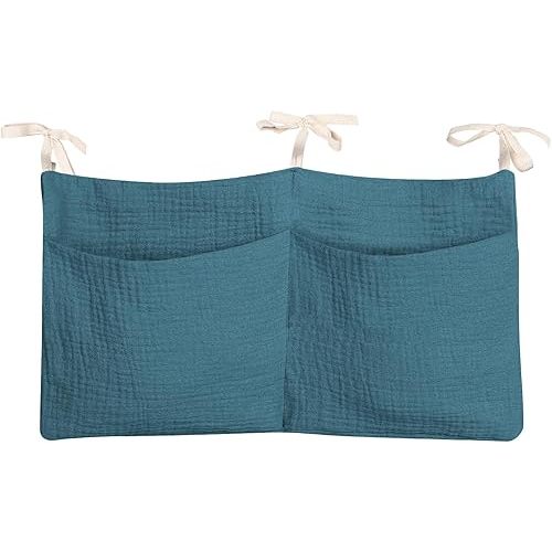 Aqua Cotton Baby Hanging Storage Bag - 2 Pocket Organizer for Diapers, Bibs, Bottles - Easy Install, Crib & High Chair Compatible