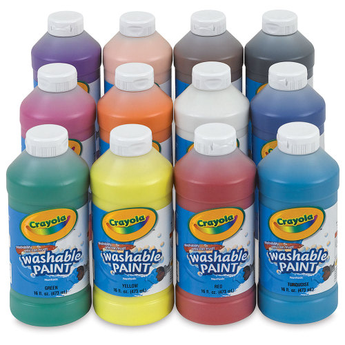 Crayola Washable Paints - Assorted Colors, Set of 12, 16 oz Bottles