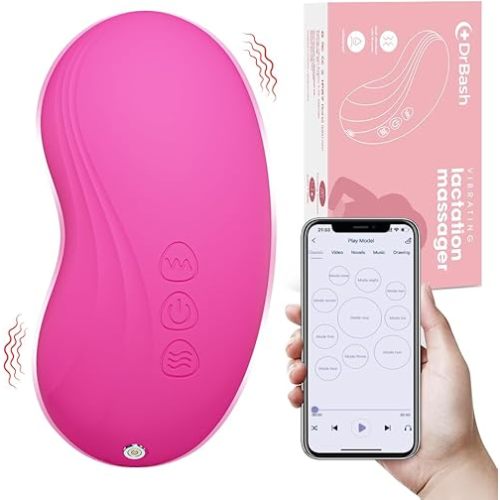 DrBash 2-in-1 Lactation Massager – Soft Breast Massager for Breastfeeding, Heat + Vibration for Milk Flow, Engorgement & Clogged Duct Relief – Apps Controlled (Pink)