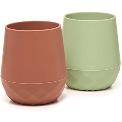 Tooshka Baby Two Tiny Cup Set - Easy Feeding for Toddlers 6+ Months Old - BPA-Free Silicone Cups - Baby Led Weaning Essential (Terra Cotta & Sage)