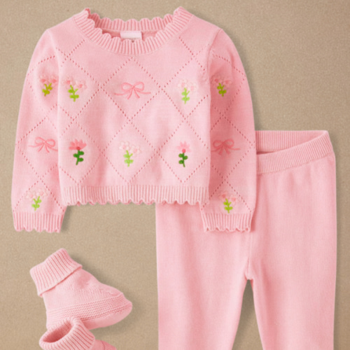 Baby Girls Embroidered Long Sleeve Sweater Pants And Booties 3-Piece Outfit Set - Homegrown by Gymboree - PINK | Gymboree