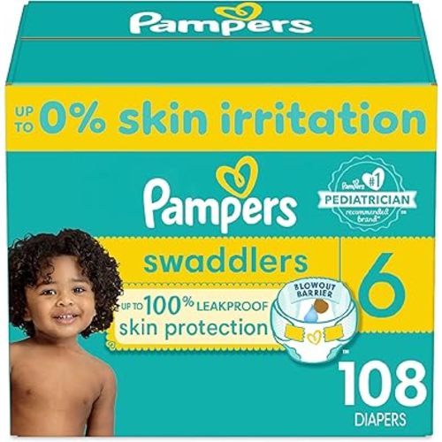 Pampers Swaddlers Diapers - Size 6, One Month Supply (108 Count), Ultra Soft Disposable Baby Diapers