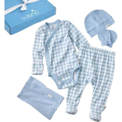 CHECK ME OUT BABY 6-Piece Gift Set, Blue Check - butterblu | Maisonette