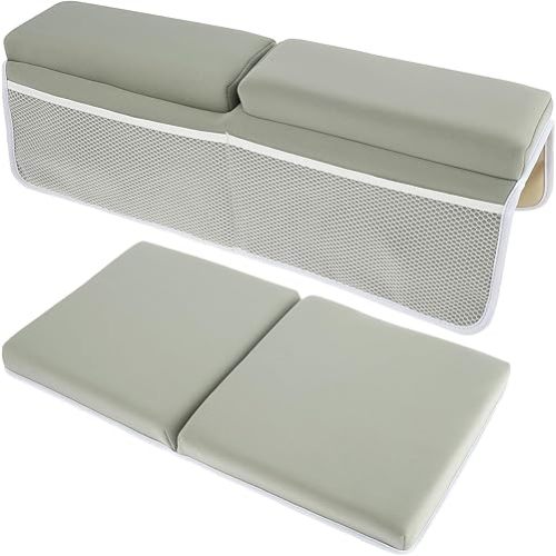2Pcs Baby Bath Kneeler and Elbow Rest Pad Set, Anti-Slip Bath Tub Elbow Pad with 4 Organizer Pockets, Painless Memory Foam Mat, Washable Baby Bath Cushion for Toddler Bathroom
