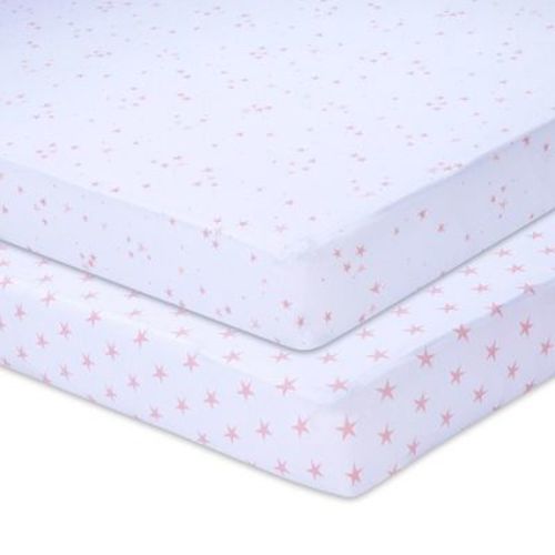 Ely's & Co. Baby Fitted Crib Sheet 100% Combed Jersey Cotton Mauve Pink Stars 2 Pack