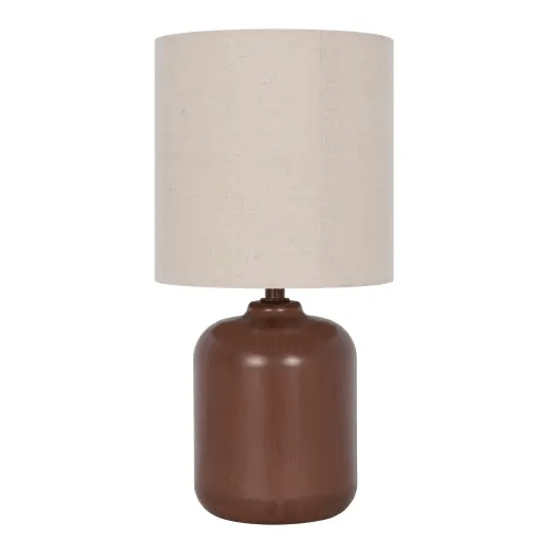 Mainstays 12.75-inch Faux Wood Table Lamp with Oatmeal Linen Shade for Small Spaces
