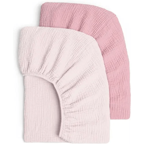 Lulu moon Muslin Crib Sheets - Fitted Crib Mattress Sheets for Boys and Girl - 28"x 52", 2 Pack (Soft Pink & Carnation)