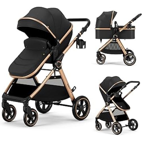 2 in 1 Baby Stroller, Convertible Bassinet Pushchair for Infants and Newborns 0-36 Months