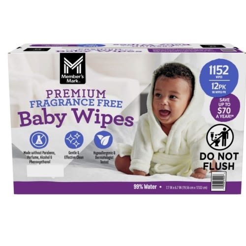 Member's Mark Premium Baby Wipes, Fragrance Free, 12 pk., 1152 Wipes - Sam's Club