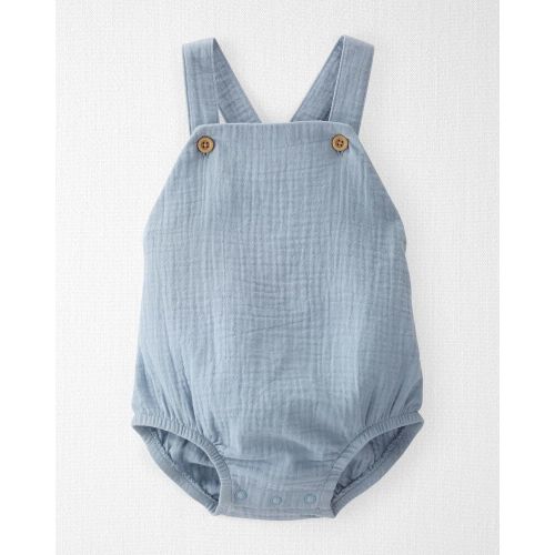Organic Cotton Gauze Bubble Sunsuit - Seal Blue