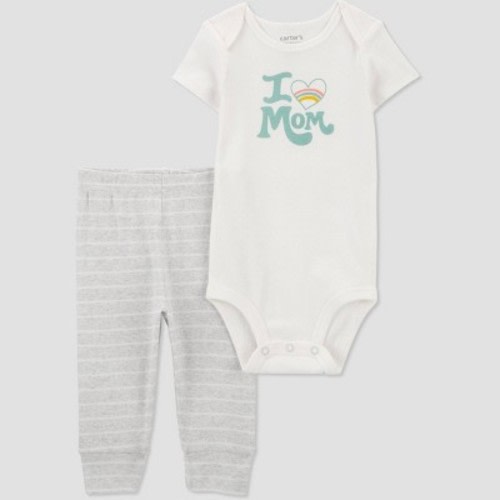 Carter's Just One You®️ Baby 2pc Family Love I Love Mom Top & Bottom Set - Gray/Blue/White, Size: 9M