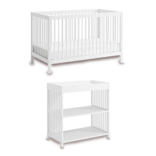 Oxford Baby Essential 2 Piece Nursery Set Includes 4 In 1 Convertible Island Crib And Changing Table (White)