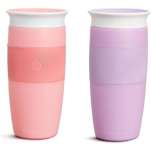 Munchkin Sippy Cup for Toddlers, Miracle 360 Cup, 14 Ounce, 2 Pack, Pink/Purple