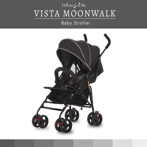 Dream On Me Vista Moonwalk Stroller | Lightweight Infant Stroller with Compact Fold | Multi-Position Recline | Canopy with Sun Visor | Perfect for Traveling and Theme Parks, Black