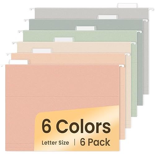 SUNEE Hanging File Folders, 6 Pack Letter Size Hanging File Folders with 1/5-Cut Tabs, Ideal for Home and Office Organization and Papers Classification,Morandi Colors