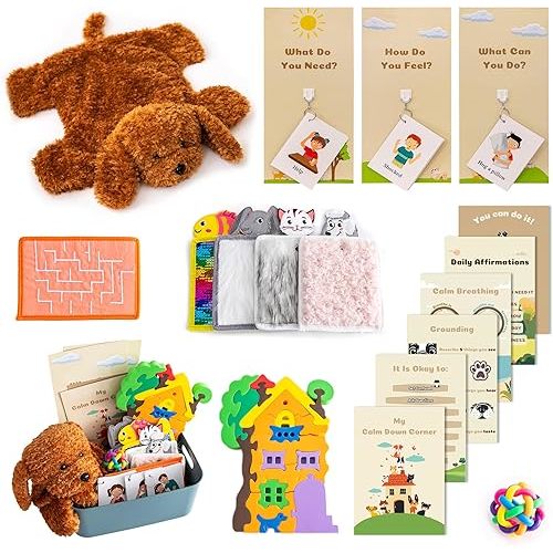 Calm Down Corner | Perfect for Classrooms | Sensory Calming Corner with Items for Kids | Education Calming Corner Kit with Posters, Solutions Wall, Sensory Toys, Fidget Tools | Special Education