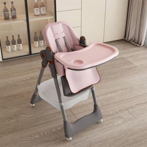 ELJGET Adjustable Baby High Chair 0-6 Years, Portable Foldable Infant Seat with 5-Point Belt, Wheels, 5 Height & Recline Settings, Easy-Clean