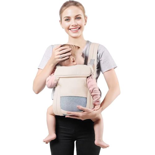 Baby Carrier Newborn to Toddler(7-30lbs), Toddler Carrier with Adjustable Shoulder Strap, Baby Holder Carrier with Breathable Mesh Fabric, Beige