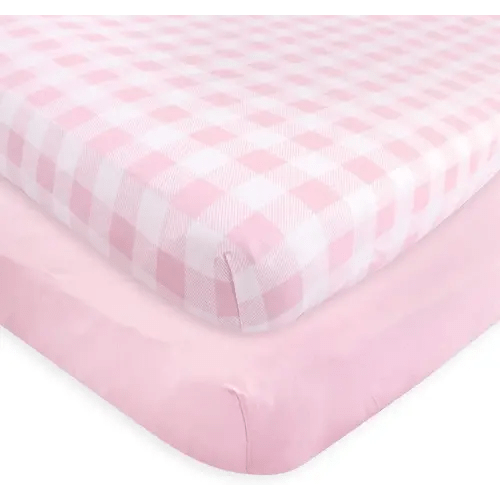 Touched by Nature Unisex Baby and Toddler Organic Cotton Crib Sheet, Plaid Solid Light Pink, One Size
