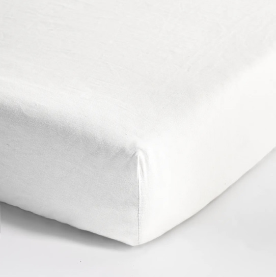 European Linen Fitted Crib Sheet in White