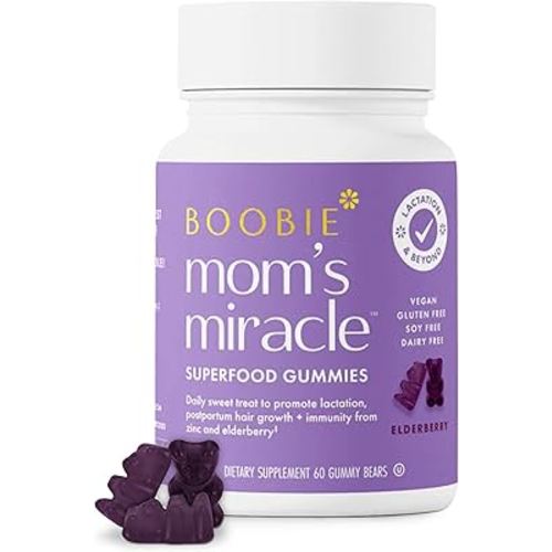 Boobie Bears Lactation Support Gummies | Helps As Milk Supply Booster & Supports Immune Health & Hair Growth | Breastfeeding Supplements with Zinc & Elderberry for Milk Supply Increase, 60 Count
