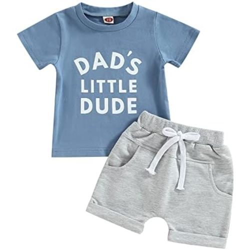 Daddys Boy Baby Clothes Dad's Little Dude Short Sleeve Shirts and Drawstring Shorts Toddler Summer Cute Outfit