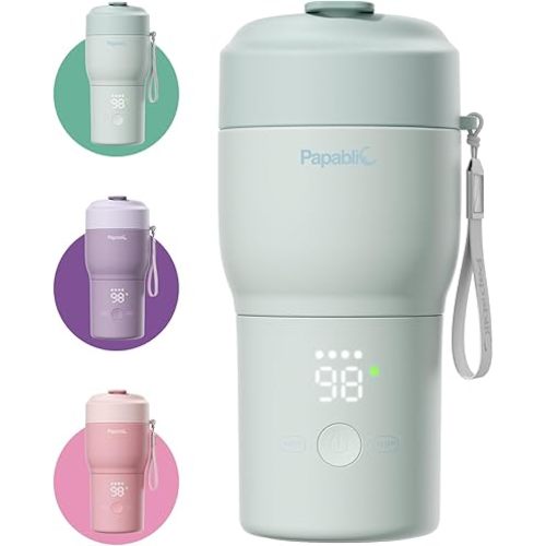 Papablic Portable Bottle Warmer Pro for Travel – 115W Fast Heating, Built-in Sterilizer, 5 Temp Settings, Baby Milk Warmer On The Go and Keep Nutrition for Breastmilk & Formula, Mint Green