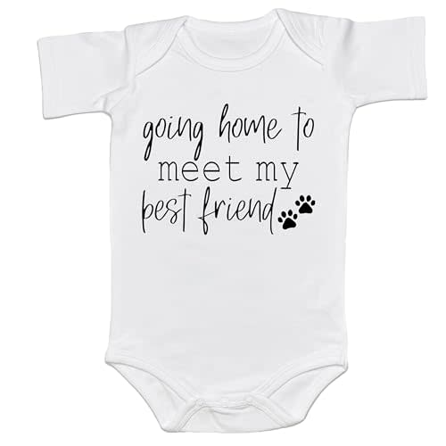 Going Home to Meet My Pups/Best Friend Bodysuit Coming Soon Animal Lover Funny Announcement Pregnancy Reveal (0-6 Months, Best Friend-Short Sleeve Romper)