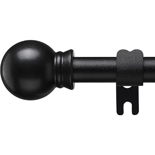 Black Curtain Rods for Windows 28 to 120 Inch - Stainless Steel Adjustable Single Window Rod Treatment Hardware Sets With 2 Brackets for Bedroom Curtains and Drapes