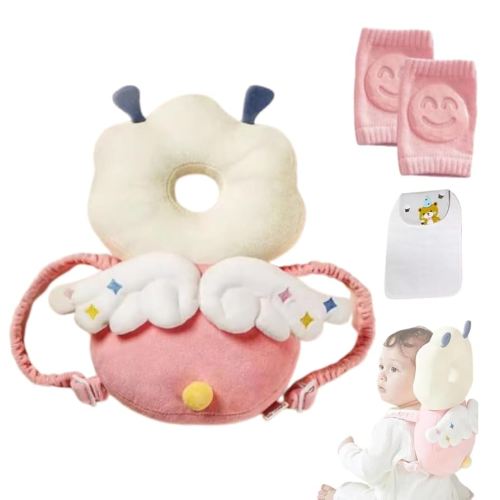Baby Head Protector Backpack, Toddler Head Protection Backpack with Knee Pads Alarm Function for Walking & Crawling, Soft, Breathable and Wearing Safety Baby Head Protector- Pink Fairy