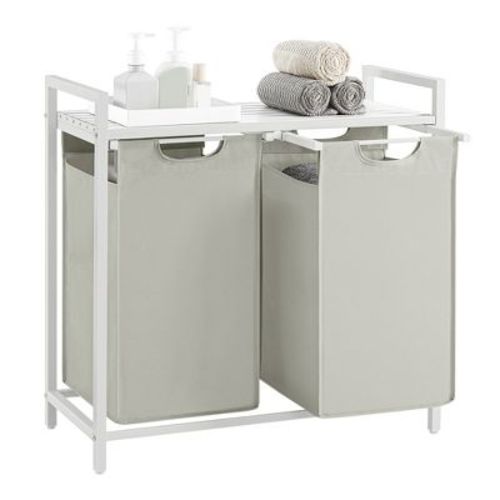 Vasagle 46l Laundry Hamper Laundry Basket With 2 Pull-out Bags Laundry Sorter With Shelf White