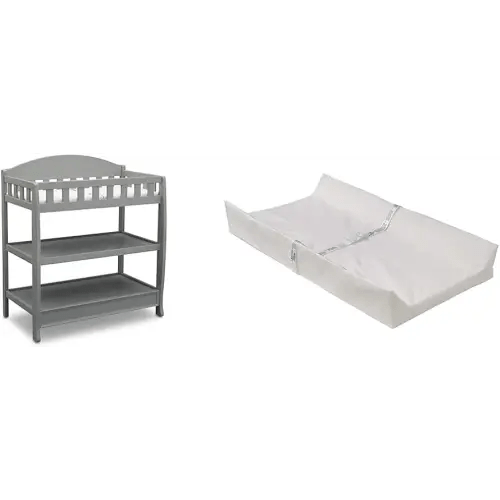 Delta Children Infant Changing Table with Pad, Grey & Foam Contoured Changing Pad with Waterproof Cover
