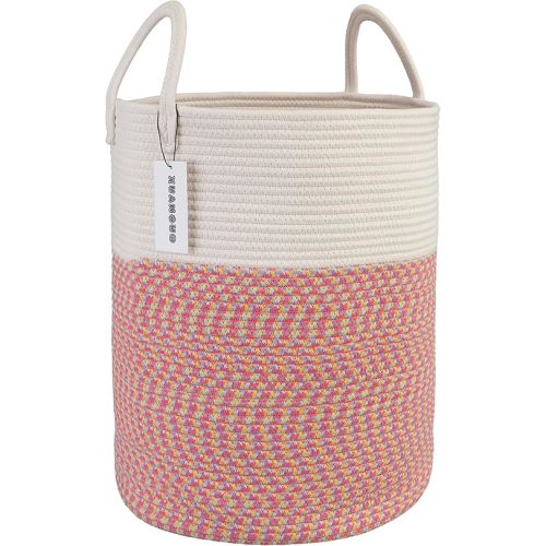 Cotton Rope Laundry Basket Hamper for Clothes Woven Storage Basket for Living Room Bedroom Boho Tall Rope Baskets for Blanket Toys Pillow Towels Baby Nursery Hamper Bin Large (multicolor)