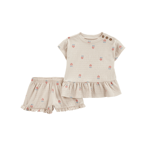 Baby Girl 2-Piece Flower Print Peplum Top & Short Set - Cream - Carter's | Carter's
