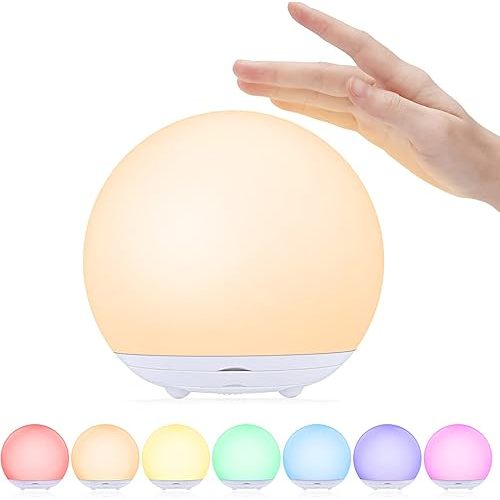 Night Light for Kids, USB Rechargeable Beside Lamp with Dimmable,Warm Light,7 Colors Changing,Touch Control, 0.5/1Hour Timer for Nursery, Baby,Bedroom,Camping
