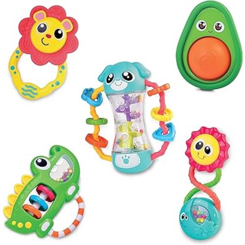 Baby Rattles Toy Set, Infant Sensory Shack and Grab Teether Rattle, Newborn Development First Learning, Baby Shower Gifts for 6 7 8 9 10 11 12 Months, 6-12 Months Teething for Boys Girls 6M+
