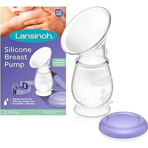 Lansinoh Silicone Breast Pump for Breastfeeding with Suction Base, 4 Ounces, Portable and Lightweight, Includes Neck Strap and Protective Lid, 1 Count