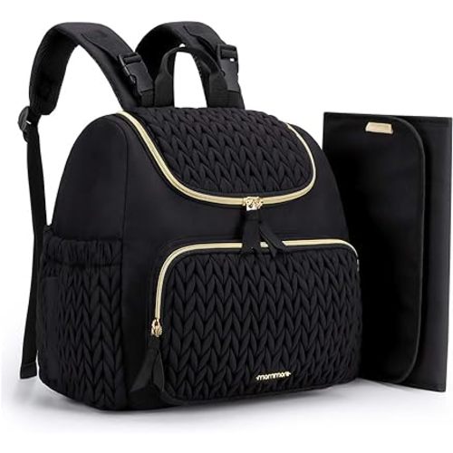 mommore Diaper Bag Small Diaper Backpack Stylish Baby Backpacks Travel Mini Maternity Bags with Insulated Pockets, Changing Pad, Stroller Straps